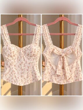 Beginning Boutique Pink Floral Lace-Trim Bustier Camisole